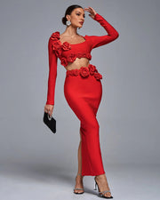 Body Con Flower Bandage Two Piece Set Summer