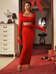 Body Con Flower Bandage Two Piece Set Summer