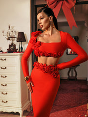 Body Con Flower Bandage Two Piece Set Summer