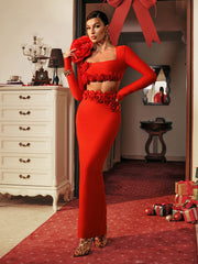 Body Con Flower Bandage Two Piece Set Summer