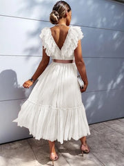 Sleeveless Off The Shoulder Tulle Polka Dots Midi Summer Dress