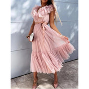 Sleeveless Off The Shoulder Tulle Polka Dots Midi Summer Dress