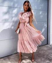 Sleeveless Off The Shoulder Tulle Polka Dots Midi Summer Dress