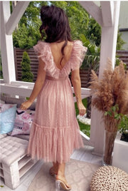 Sleeveless Off The Shoulder Tulle Polka Dots Midi Summer Dress