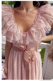 Sleeveless Off The Shoulder Tulle Polka Dots Midi Summer Dress