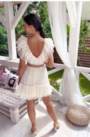 V Neck Tulle Polka Dots Layer Mini Midi Summer Dress