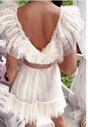 V Neck Tulle Polka Dots Layer Mini Midi Summer Dress