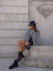 Black & White Houndstooth Bomber Jacket