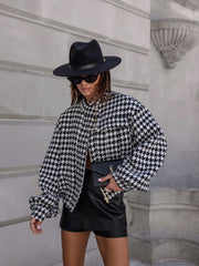 Black & White Houndstooth Bomber Jacket
