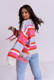 Long Sleeve Fringe Striped Cardigan