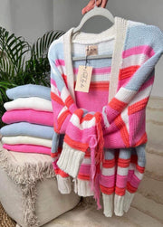 Long Sleeve Fringe Striped Cardigan