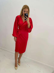 Royal Blue Red Wrap Satin Midi Maxi Dress