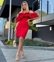 Straps Off The Shoulder Ostrich Feather Mini Midi Elegant Dress