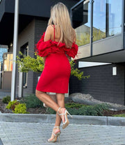 Straps Off The Shoulder Ostrich Feather Mini Midi Elegant Dress