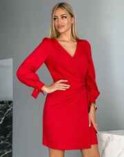 Long Sleeve Tie Cuff Wrap Dress Mini Midi Dress