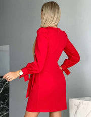 Long Sleeve Tie Cuff Wrap Dress Mini Midi Dress