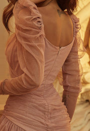 Sheer Long Sleeve Sparkle Mini Nude Dress