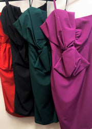 One Shoulder Bow Tie Elegant Cocktail Midi Dress