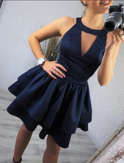 Halter Sleeveless A Line Layer Ruffle Party Mini Dress
