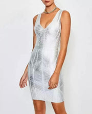 Sleeveless Silver Metallic Body Con Mini Midi Dress