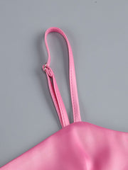 One Shoulder Ruffle Pink Flower Trim Party Cocktail Mini Dress