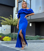 Feather Off The Shoulder Maxi Dress