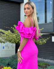 Feather Off The Shoulder Maxi Dress