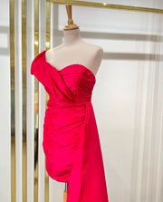 One Shoulder Cocktail Side Train Mini Dress