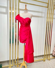 One Shoulder Cocktail Side Train Mini Dress