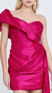 One Shoulder Cocktail Side Train Mini Dress