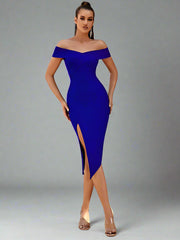 Off The Shoulder Body Con Bandage Midi Dress
