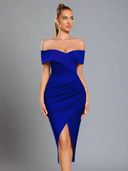 Off The Shoulder Body Con Bandage Midi Dress