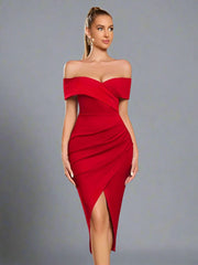 Off The Shoulder Body Con Bandage Midi Dress