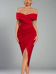 Off The Shoulder Body Con Bandage Midi Dress