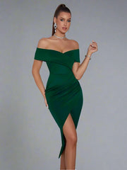 Off The Shoulder Body Con Bandage Midi Dress