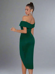 Off The Shoulder Body Con Bandage Midi Dress