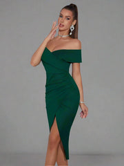 Off The Shoulder Body Con Bandage Midi Dress