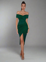 Off The Shoulder Body Con Bandage Midi Dress