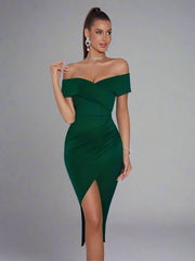 Off The Shoulder Body Con Bandage Midi Dress