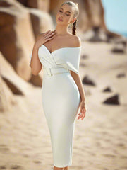 Off The Shoulder Elegant Body Con Cocktail Party Midi Summer Dress
