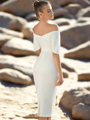 Off The Shoulder Elegant Body Con Cocktail Party Midi Summer Dress
