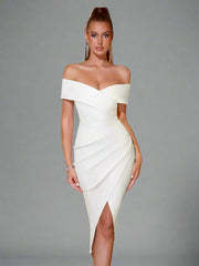 Off The Shoulder Body Con Bandage Midi Dress