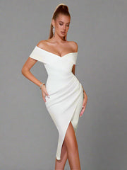 Off The Shoulder Body Con Bandage Midi Dress