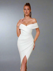 Off The Shoulder Body Con Bandage Midi Dress