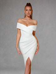 Off The Shoulder Body Con Bandage Midi Dress