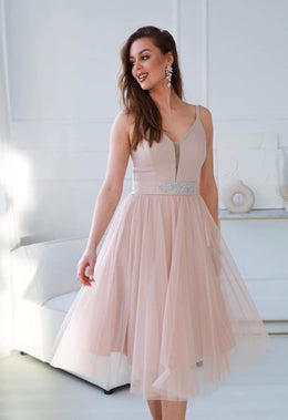 Tulle Midi Circle Dress with Embellished Waist