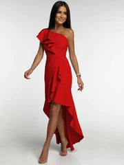 One Shoulder Side Ruffle Classy Elegant Mini Midi Maxi Dress