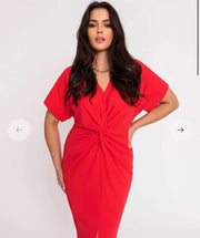Short Sleeve Front Ruching Split Casual Cocktail Business Midi Dress