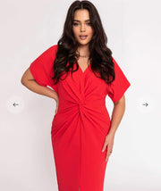 Short Sleeve Front Ruching Split Casual Cocktail Business Midi Dress