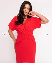 Short Sleeve Front Ruching Split Casual Cocktail Business Midi Dress